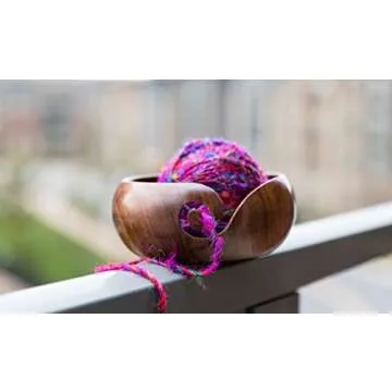 Darn Good Yarn Handmade Wooden Yarn Bowl, Handcrafted Sheesham Indian Rosewood, Knitting Yarn Holder and Organizer, 5 x 2.5 Inches