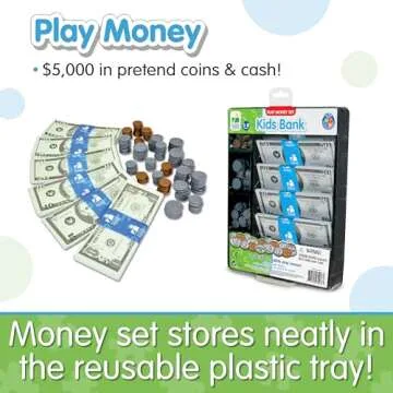 The Learning Journey: Kids Bank Play Money Set - Play Money for Kids - Over $5000 in Realistic Play Money to Build Kids Counting Skills - Ages 5 and Up - Award Winning Toys