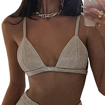 Velius Women's Sexy Metallic Sparkly Tank Top Vest Clubwear (Large, Silver)