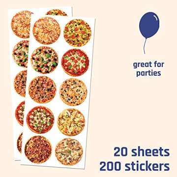 Pizza Children Sticker Set, 1.5" - 20 Sheets, 200 Stickers