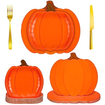 Uiifan 100 Pcs Fall Pumpkin Paper Plate Placemat Set 9 Inch Pumpkin Dinner Plate Disposable Pumpkin ...