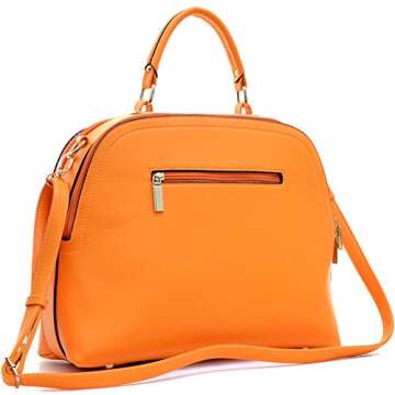 Dasein Women's Classic Buffalo PU Leather Domed Satchel Handbag Work Bag Shoulder Bag with Shoulder ...