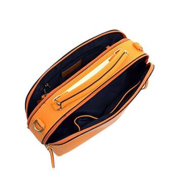 Dasein Women's Classic Buffalo PU Leather Domed Satchel Handbag Work Bag Shoulder Bag with Shoulder Strap (2-2730 Brown Buffalo)