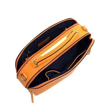 Dasein Women's Classic Buffalo PU Leather Domed Satchel Handbag Work Bag Shoulder Bag with Shoulder Strap (2-2730 Brown Buffalo)