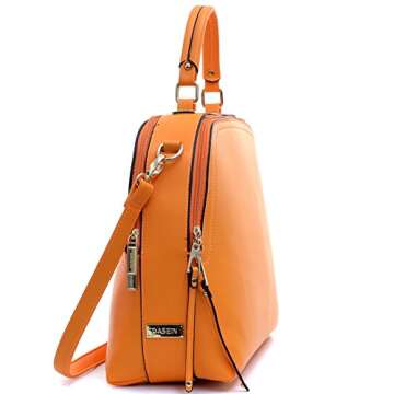 Dasein Women's Classic Buffalo PU Leather Domed Satchel Handbag Work Bag Shoulder Bag with Shoulder Strap (2-2730 Brown Buffalo)