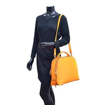 Dasein Women's Classic Buffalo PU Leather Domed Satchel Handbag Work Bag Shoulder Bag with Shoulder Strap (2-2730 Brown Buffalo)