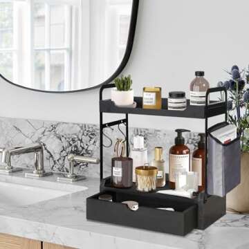 Coffee Bar Accessories and Organizer, 2-Tier Coffee Station Organizer, Wood Kitchen Countertop Organ...