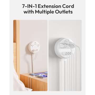 White Extension Cord 10 FT, Ultra Thin Flat Plug Power Strip with 4 USB Ports