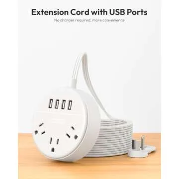 White 10 FT Extension Cord with USB & Wall Mountable