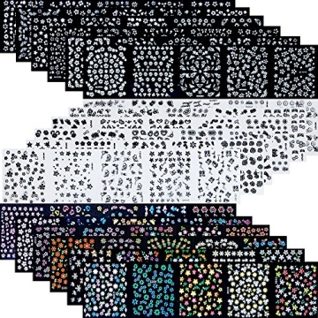 4500 Pieces Flowers Nail Stickers Kit 90 Sheets 3D Mini Nail Art Stickers Black White Colorful Vario...