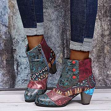 Hbeylia Boots for Women Fashion Snake Leather Round Toe Pump Ankle Booties Trendy Chunky High Heels Dress Short Boots for Ladies