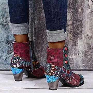 Hbeylia Boots for Women Fashion Snake Leather Round Toe Pump Ankle Booties Trendy Chunky High Heels Dress Short Boots for Ladies