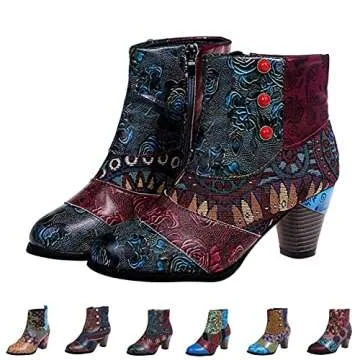 Hbeylia Boots for Women Fashion Snake Leather Round Toe Pump Ankle Booties Trendy Chunky High Heels Dress Short Boots for Ladies