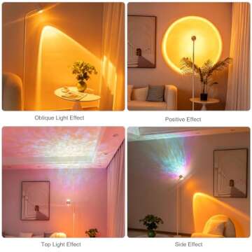 Modern Floor Lamp, Color Changing Sunset Lamp Projector with 3D Ocean Wave, LED Floor Lamp Double Si...