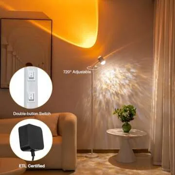 Modern Floor Lamp, Color Changing Sunset Lamp Projector with 3D Ocean Wave, LED Floor Lamp Double Side Lighting,Creative DIY Mode,720° Rotation Modern Mood Lighting Corner Lamp for Living Room