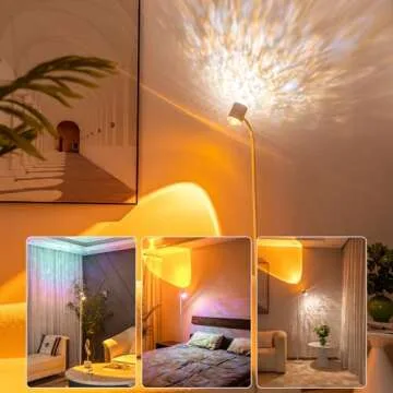 Modern Floor Lamp, Color Changing Sunset Lamp Projector with 3D Ocean Wave, LED Floor Lamp Double Side Lighting,Creative DIY Mode,720° Rotation Modern Mood Lighting Corner Lamp for Living Room