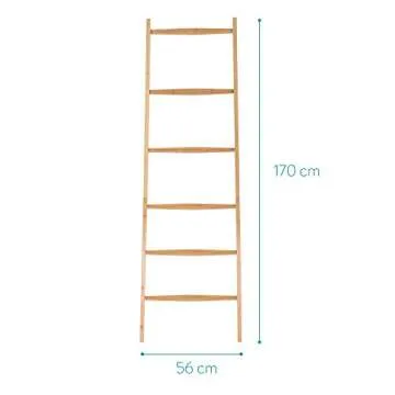 Navaris Bamboo Towel Ladder - Wooden Rack Rail Blanket, Towel, Clothes, Linen Railing Hanger for Bathroom, Bedroom - Bamboo Wood Towel Holder Stand