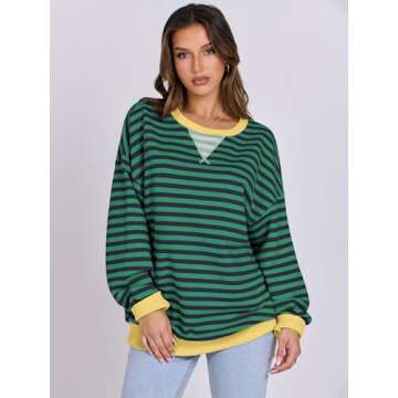 ANRABESS Women Striped Oversized Sweatshirt Long Sleeve Crewneck Shirts 2025 Fall Fashion Pullover S...