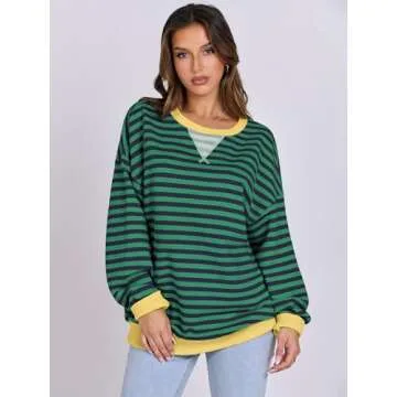 ANRABESS Women Striped Oversized Sweatshirt Long Sleeve Crewneck Shirts 2025 Fall Fashion Pullover S...