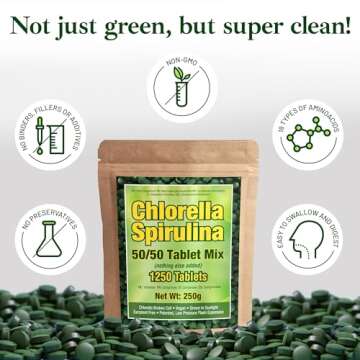 Good Natured Premium Spirulina and Chlorella Capsules 1,250 Tablets, Non-GMO, Vegan Organic Chlorella Tablets, Sunlight Grown, Cracked Cell Wall, High Protein, Heavy Metal Detox