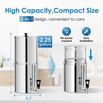 [Reduces Lead] Waterdrop 2.25G Gravity-fed Water Filter System, with Sight Glass Spigot, NSF/ANSI 42&372 Standard, PFAS, Chlorine Reduction, for Home, Camping, RVing, Off-Grid, Emergencies