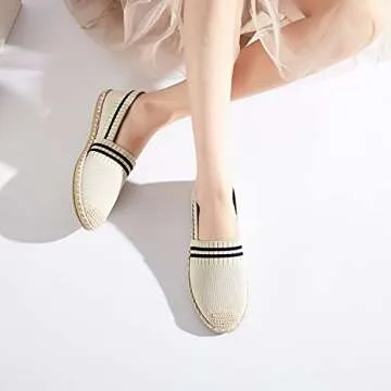 BABUDOG Women's Espadrilles Soft White Flats Shoes for Comfort