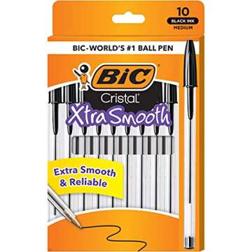 BIC Cristal Xtra Smooth Ballpoint Pen, Medium Point (1.0mm), Black, For Everyday Writing Activities,...