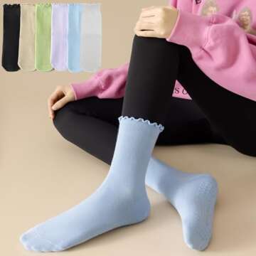 ANIDL 4 Pairs Ruffle Yoga Socks for Women,Cute Frilly Non-Slip Grips Socks for Pilates,Fitness,Hospi...