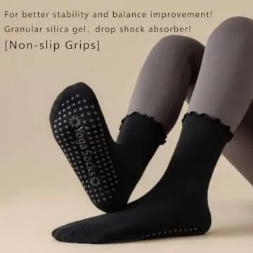 ANIDL 4 Pairs Ruffle Yoga Socks for Women,Cute Frilly Non-Slip Grips Socks for Pilates,Fitness,Hospital,Pregnant (Cotton, Color-04-4pairs White)