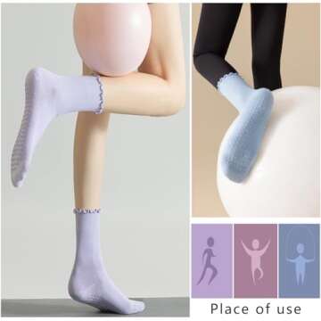 ANIDL 4 Pairs Ruffle Yoga Socks for Women,Cute Frilly Non-Slip Grips Socks for Pilates,Fitness,Hospital,Pregnant (Cotton, Color-04-4pairs White)