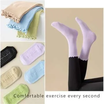ANIDL 4 Pairs Ruffle Yoga Socks for Women,Cute Frilly Non-Slip Grips Socks for Pilates,Fitness,Hospital,Pregnant (Cotton, Color-04-4pairs White)