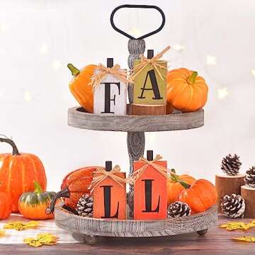 Ovootok Fall Decorations for Home, 4 Pcs Rustic Farmhouse Home Decor Signs, FALL Centerpieces for Ta...