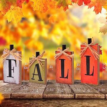 Ovootok Fall Decorations for Home, 4 Pcs Rustic Farmhouse Home Decor Signs, FALL Centerpieces for Tables, Autumn Decor Sign Block Set for Thanksgiving Party Harvest Kitchen Tiered Tray Mantel (4