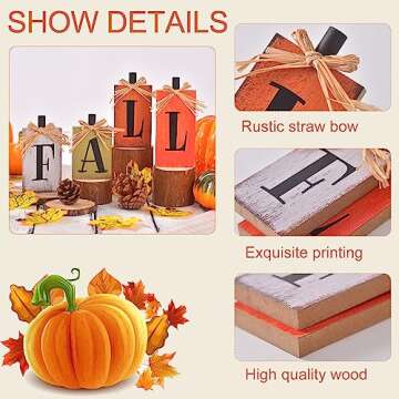 Ovootok Fall Decorations for Home, 4 Pcs Rustic Farmhouse Home Decor Signs, FALL Centerpieces for Tables, Autumn Decor Sign Block Set for Thanksgiving Party Harvest Kitchen Tiered Tray Mantel (4