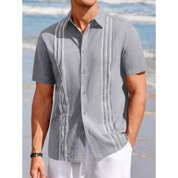 Mens Short Sleeve Guayabera Shirts Linen Cotton Button Down Mexican Embroidered Cuban Wedding Shirt Summer Tops