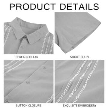 Mens Short Sleeve Guayabera Shirts Linen Cotton Button Down Mexican Embroidered Cuban Wedding Shirt Summer Tops