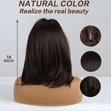 OUFEI 14 Inches Short Dark Brown Bob Wigs Straight with Bangs Slightly Curved Hair Ends Synthetic Hair Cosplay Daily Party Wig for Women Natural As Real Hair (Free Wig Cap)…