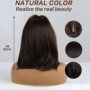 OUFEI 14 Inches Short Dark Brown Bob Wigs Straight with Bangs Slightly Curved Hair Ends Synthetic Hair Cosplay Daily Party Wig for Women Natural As Real Hair (Free Wig Cap)…
