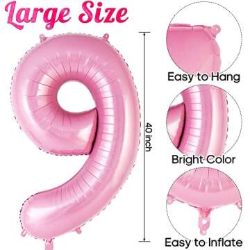 Pink Number 9 Balloon 40 Inch for Birthdays & Parties