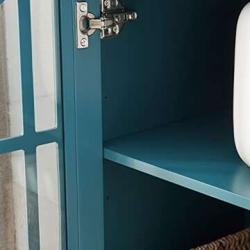 LKTART 62'' Modern Storage Cabinet Buffet Sideboard TV Console Table for Living Room with 4 Glass Doors and Adjustable Shelves Console Table Dining Room Kitchen Hallway