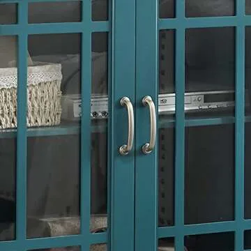 LKTART 62'' Modern Storage Cabinet Buffet Sideboard TV Console Table for Living Room with 4 Glass Doors and Adjustable Shelves Console Table Dining Room Kitchen Hallway