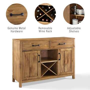Crosley Furniture Roots Modern Farmhouse Sideboard Buffet Cabinet with Storage, Natural