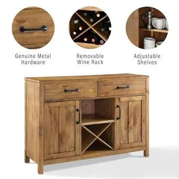 Crosley Furniture Roots Modern Farmhouse Sideboard Buffet Cabinet with Storage, Natural