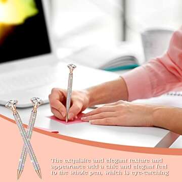 Jeyiour 6 Pcs Big Diamond Pens with Crystal Bling Rhinestone Metal Glitter Diamond Ballpoint Black Ink Pens Wedding Bridal Shower Favors for Birthday Gift Supplies(Rose Gold)