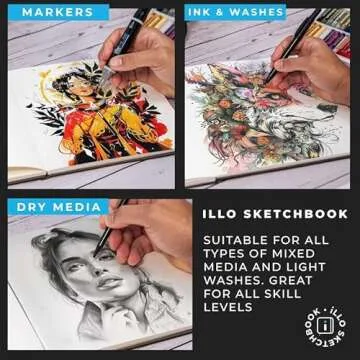 illo Sketchbook XL 10’’ x 10’’ Square Hardcover High-Quality Sketch Book, (112lb/180gsm) Heavyweight Paper, Ribbon Marker, Back Pocket, Lays Flat, Minimal Bleed, Vegan, for Artists & Beginners