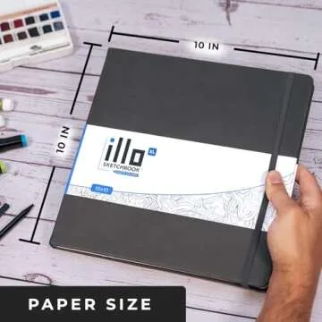illo Sketchbook XL 10’’ x 10’’ Square Hardcover High-Quality Sketch Book, (112lb/180gsm) Heavyweight Paper, Ribbon Marker, Back Pocket, Lays Flat, Minimal Bleed, Vegan, for Artists & Beginners