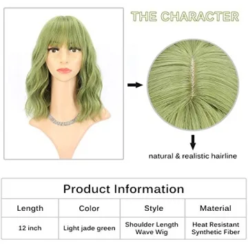 FAELBATY Green Wave Bob Wig for Cosplay and Fun