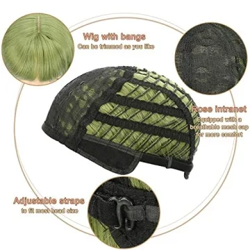FAELBATY Green Wave Bob Wig for Cosplay and Fun