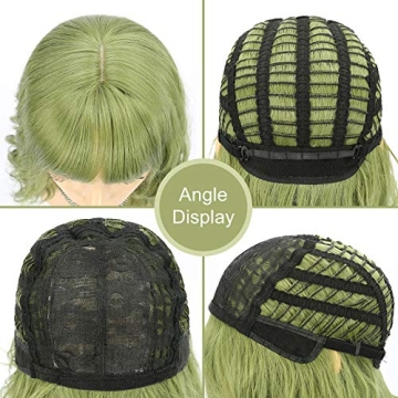 FAELBATY Green Wave Bob Wig for Cosplay and Fun
