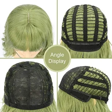 FAELBATY Green Wave Bob Wig for Cosplay and Fun